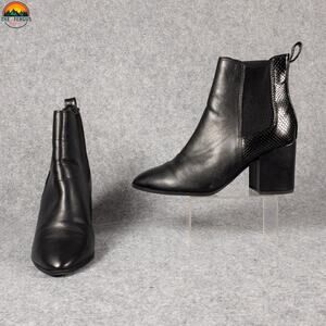 Soda Ankle Chelsea Boots Black Pointed Toe Block Heels Snake Skin Women's 7.5